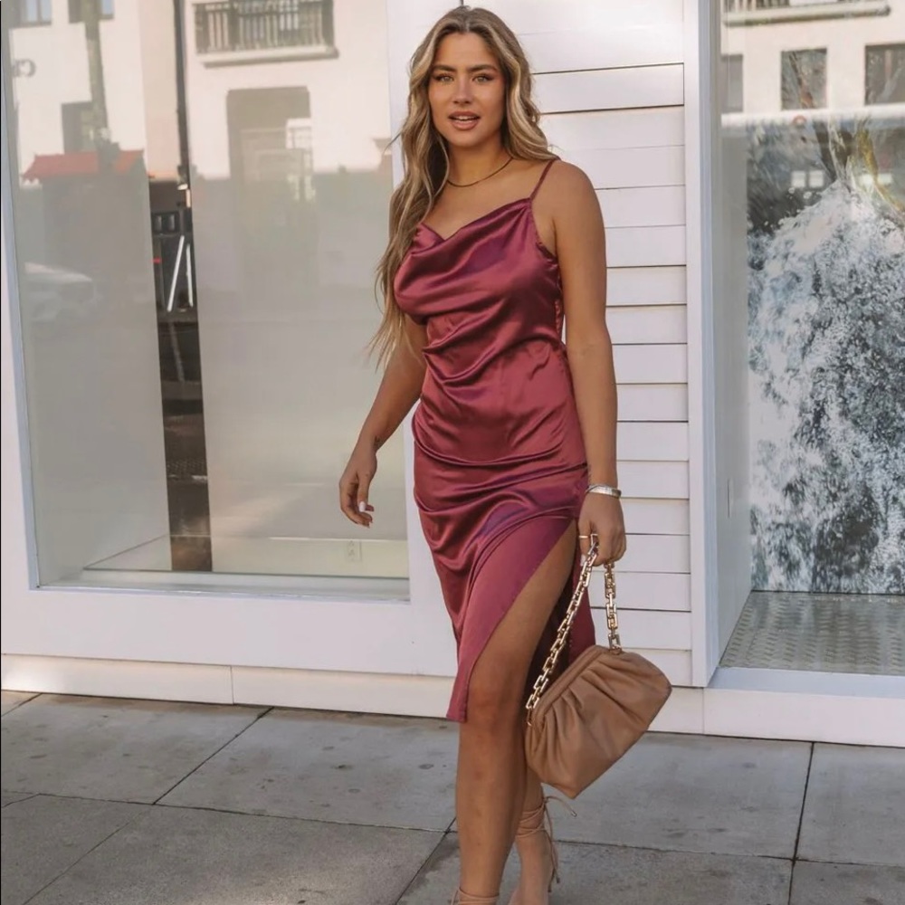 Mauve Satin slip midi dress by Vici